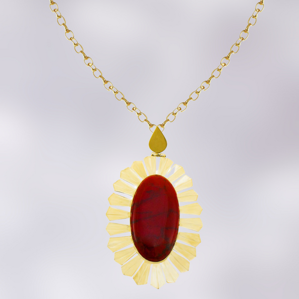 Solar Gold Pendant Necklace (Maroon)