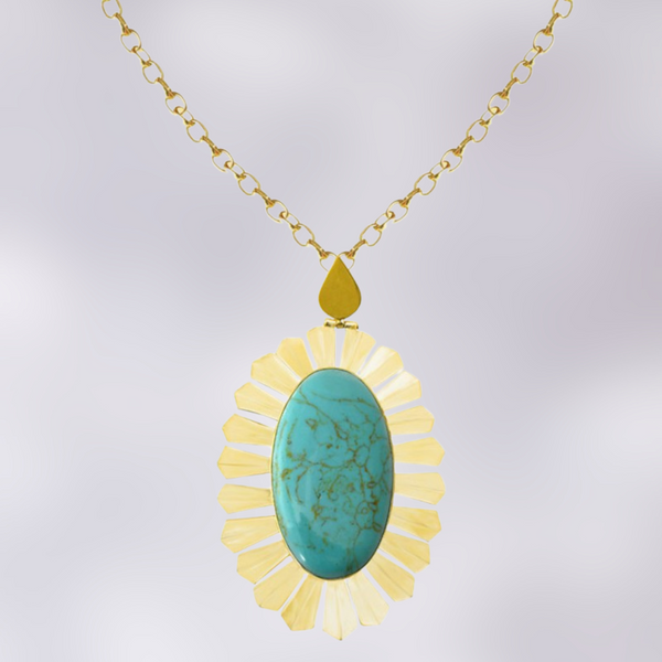 Solar Gold Pendant Necklace (Turquoise)