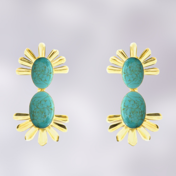 Solar Gold Drop Earrings (Turquoise)