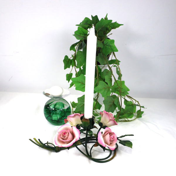 Handmade Porcelain Rose Candle Holder  made in Italy.