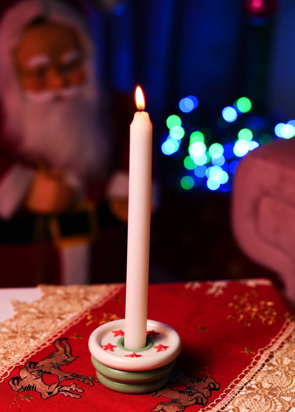 Handmade Christmas Green Round  Candle Holder made in Italy.