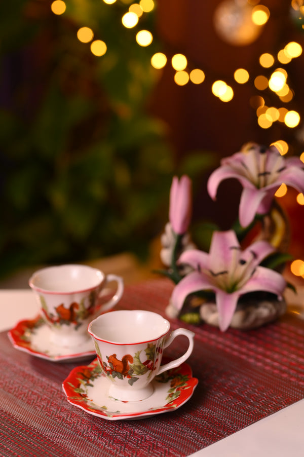 Handmade Christmas Porcelain Coffee Cup & Saucer (Set of 2) Made in Italy