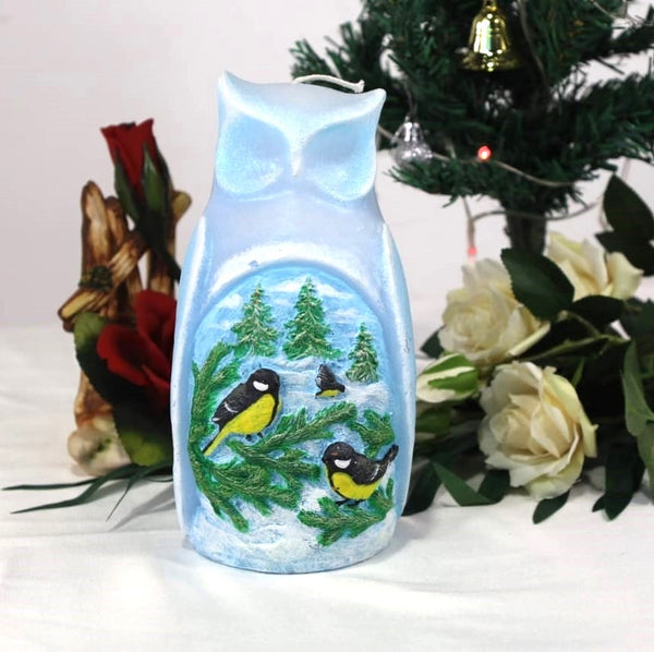 Handmade long lasting Candle  ''yellow birds on an owl'' made in Russia.